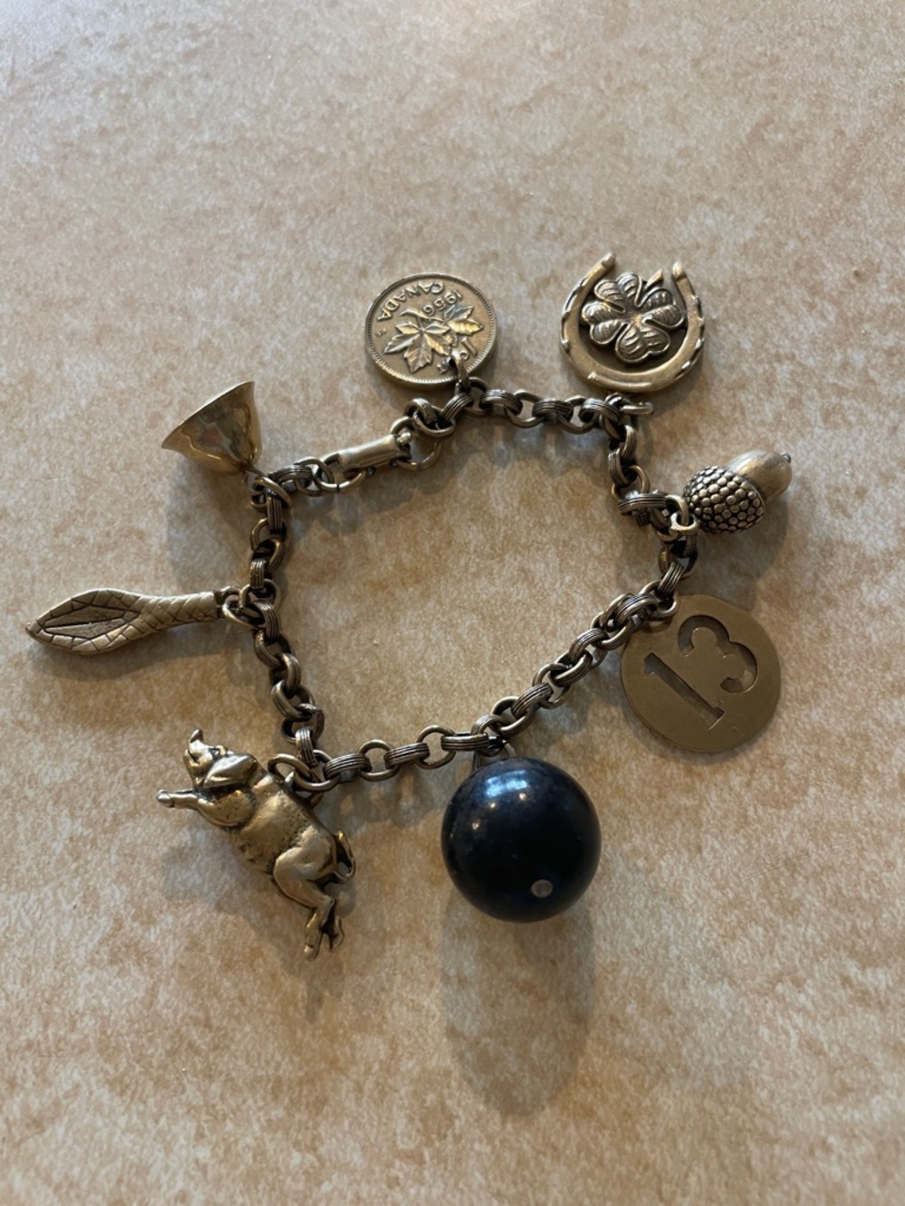 Vintage 1950’s Coro Lucky Charm Bracelet with Silver-Tone Charms - Picture 1 of 5